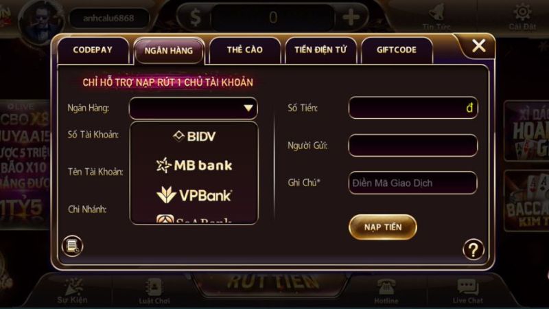 Nạp tiền Sunwin qua ngân hàng