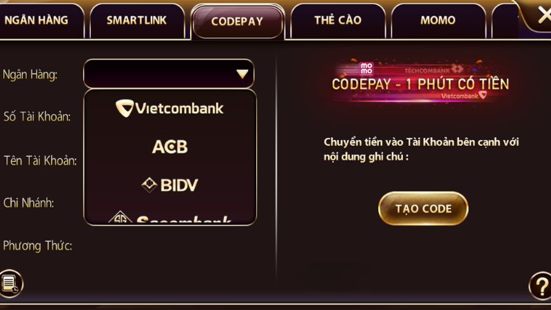 Nạp tiền CodePlay cũng rất nhanh chóng